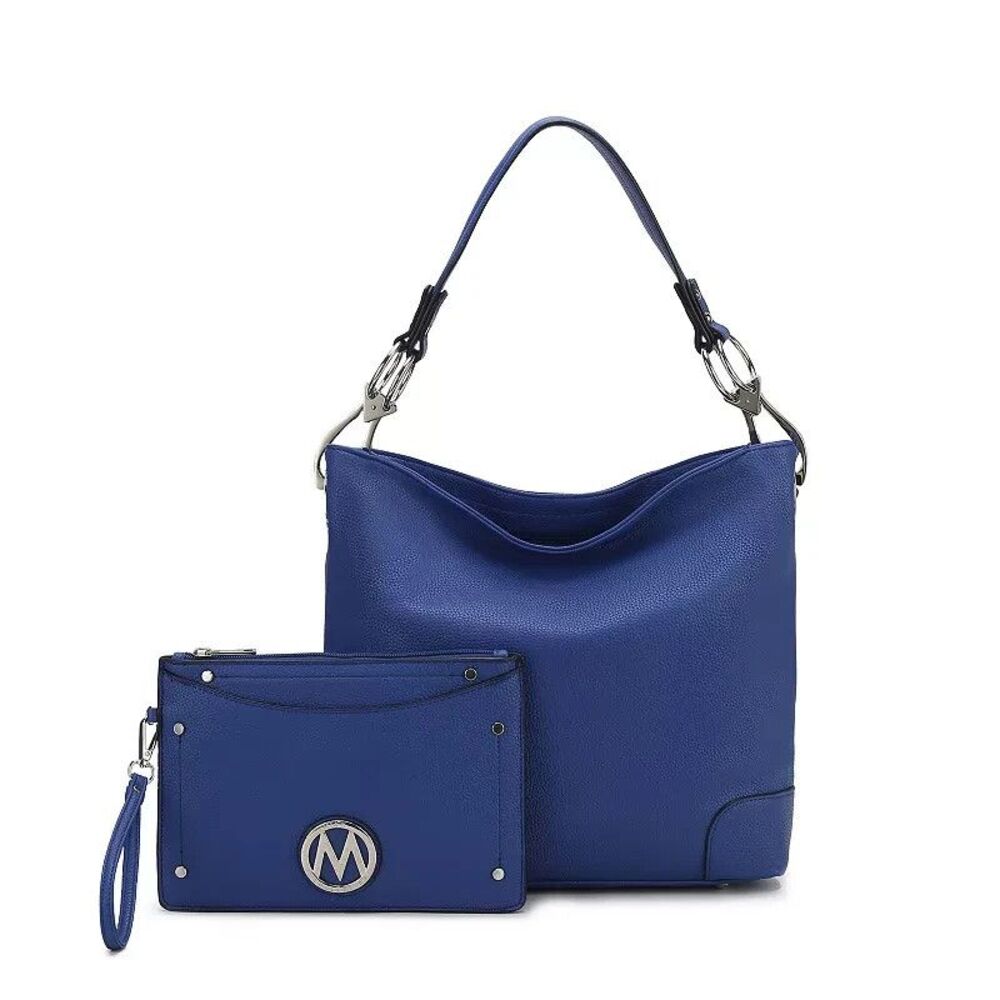 MKF Collection Mia K Viviana Royal Blue Vegan Leather Hobo Bag Wristlet 2 Pieces